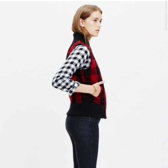Madewell Red Buffalo Check Vest with Wool Lining - Picture 3 of 12